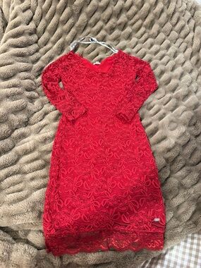 Guess Red Lace Long Sleeve Dress